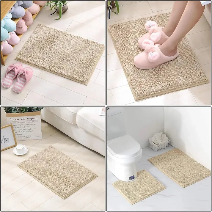 2 PCs Microfiber Anti Slip Commode Mat Set-14643Beige