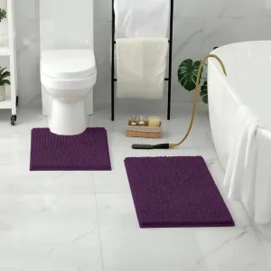 2 PCs Microfiber Anti Slip Commode Mat Set-Dark Purple