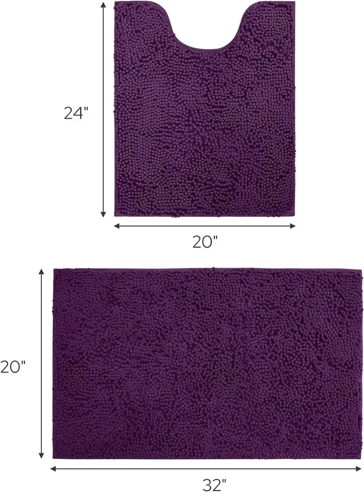 2 PCs Microfiber Anti Slip Commode Mat Set-Dark Purple