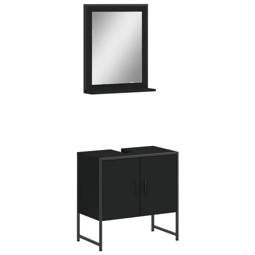 2 Piece Bathroom Cabinet Set Black Engineered Wood