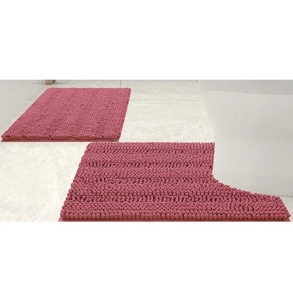 2PC Rose Soft Cozy Plush Chenille Bath Mat Set