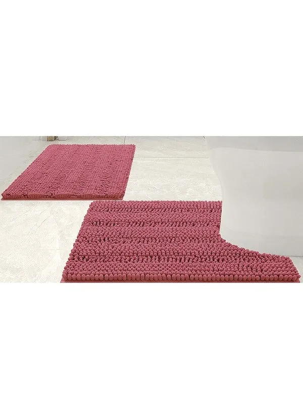 2PC Rose Soft Cozy Plush Chenille Bath Mat Set