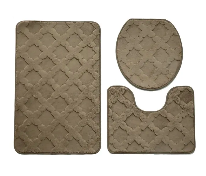 3 PCs Anti Skid Commode Mat Set(328)-Zig Zag Dark Brown