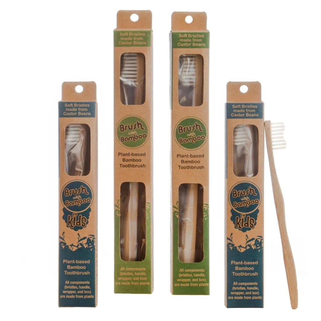 Adults And Kids Bamboo Toothbrush Combo - Pack of 4