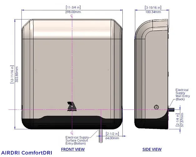 AirDri HDH-0315C5BLK | ComfortDRI Automatic Hand Dryer, Black Stainless Steel, ADA Compliant, Quiet, HEPA Filter