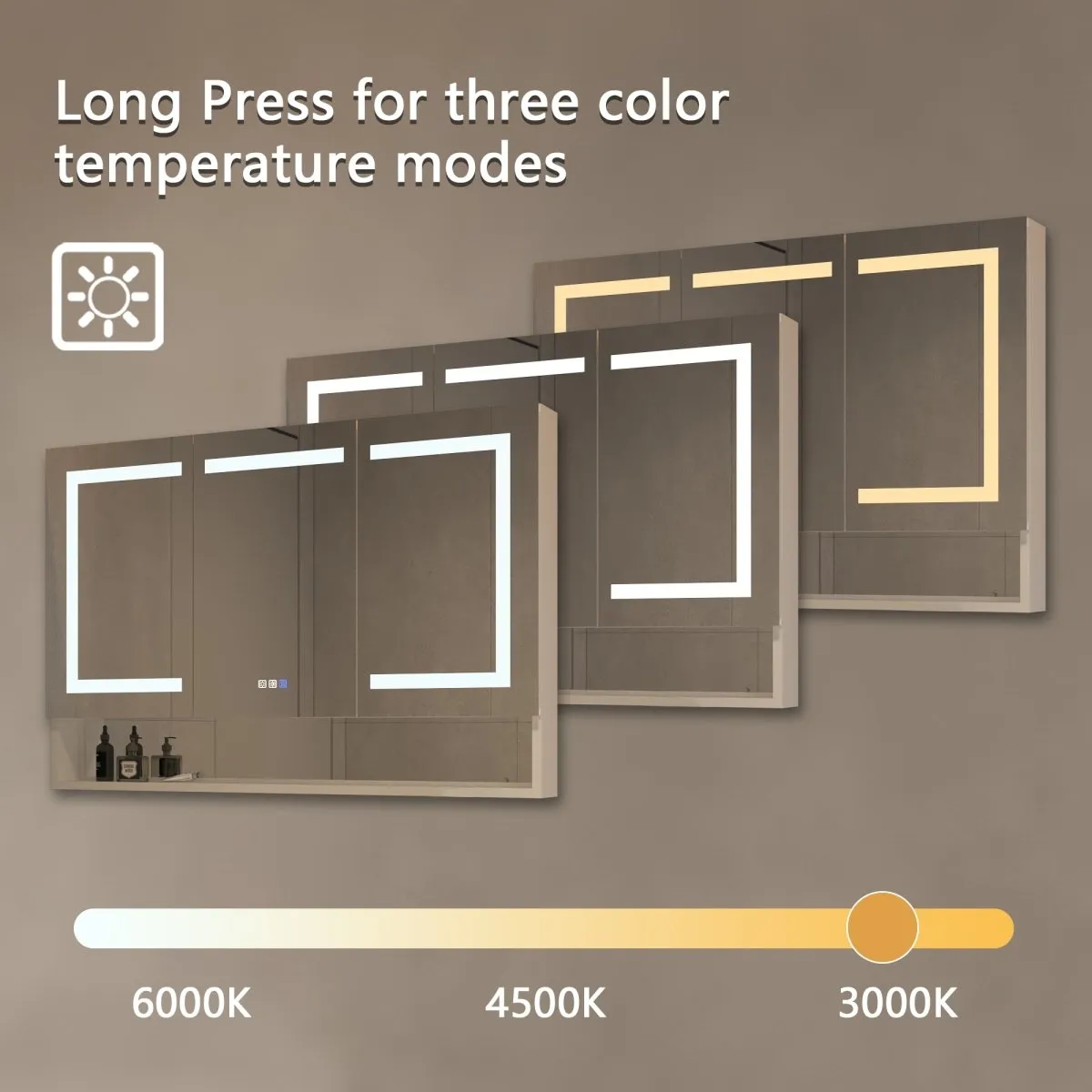 Ample 48" W x 32" H LED Lighted Chrome Medicine Cabinet with Mirror and Shelves for Bathroom Recessed or Surface Mount