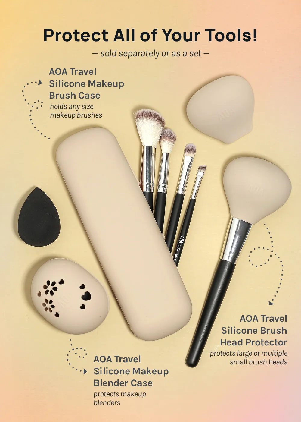 AOA Travel Silicone Makeup Tool Cover Set