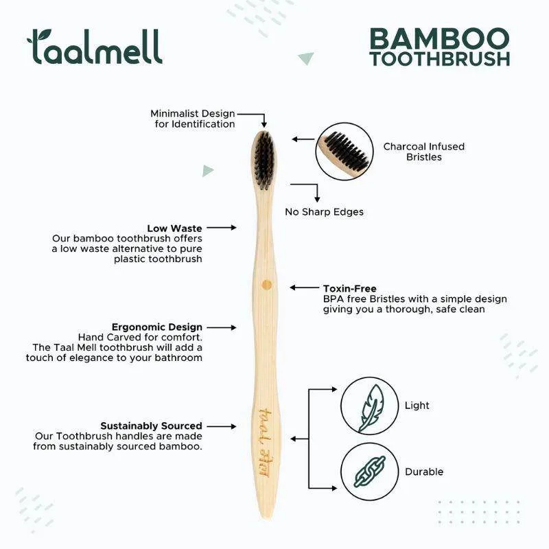 Bamboo Toothbrush with Charcoal Infused Soft bristles | BPA FREE | Sustainable Bamboo | Pack of 4