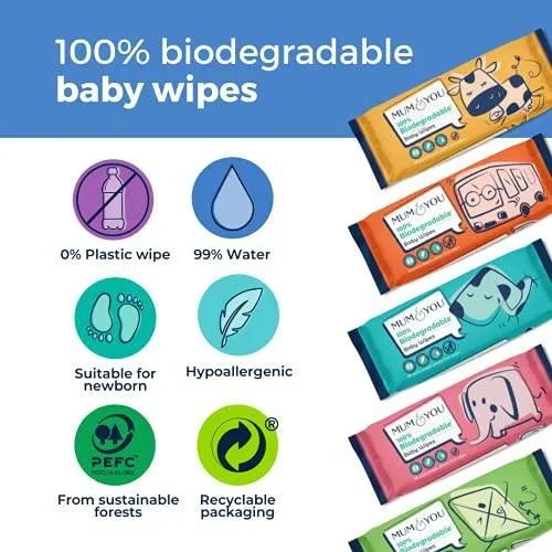 Biodegradable Baby Wipes Multipack, 672 Wet Wipes (12 Packs)