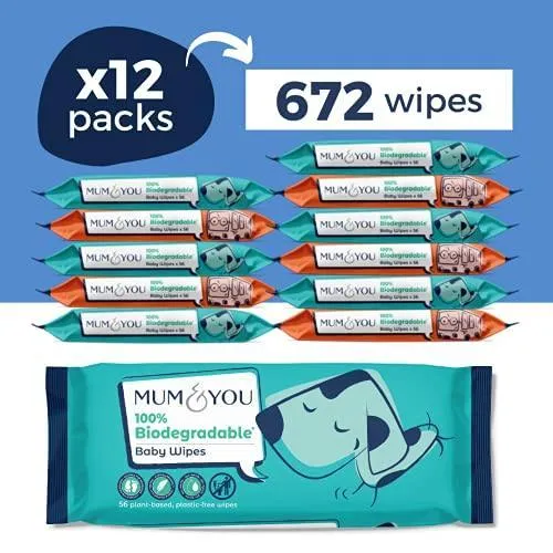 Biodegradable Baby Wipes Multipack, 672 Wet Wipes (12 Packs)