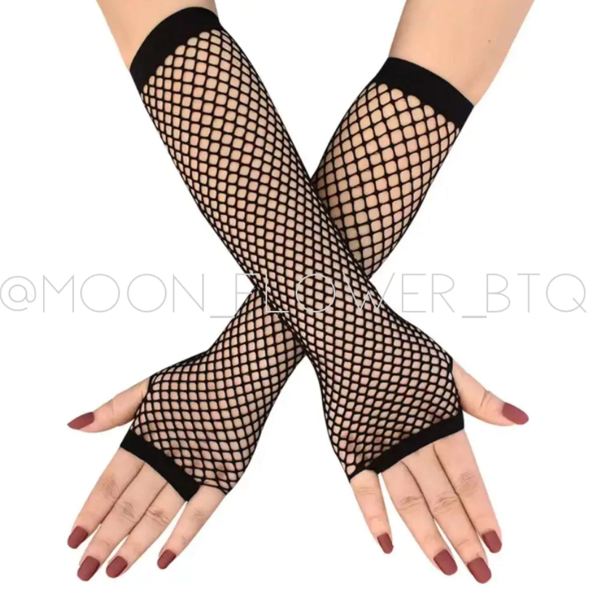 Black Fishnet Long Fingerless Gloves