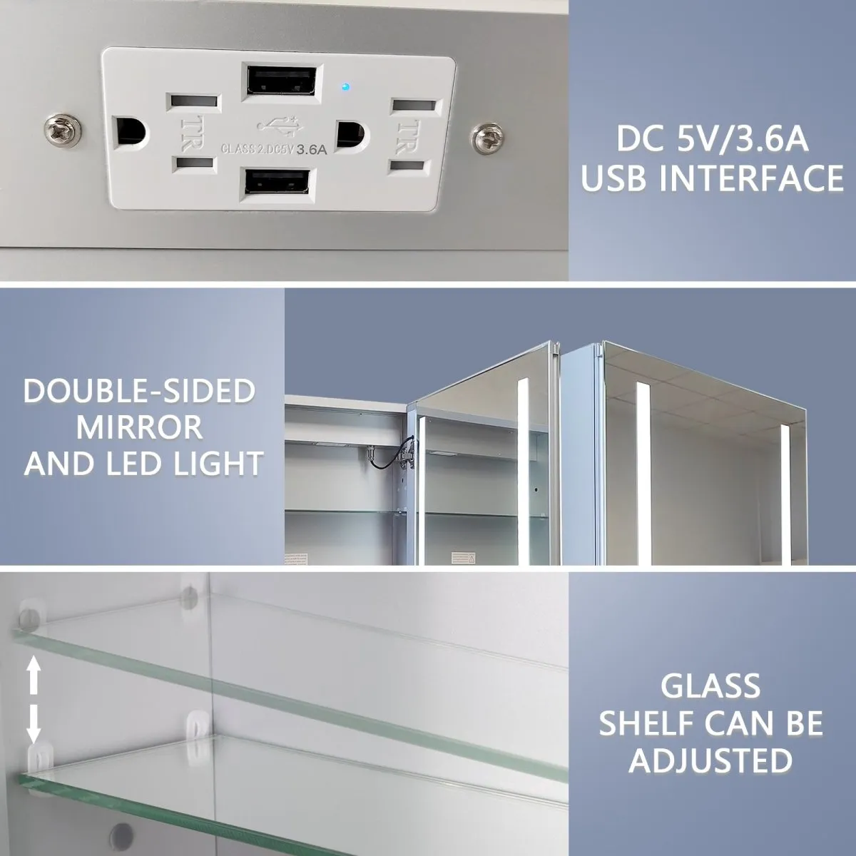 Boost-M1 60 in. W x 26 in. H inch Recessed or Surface Mount Framed Aluminum Medicine Cabinet Adjustable Shelves