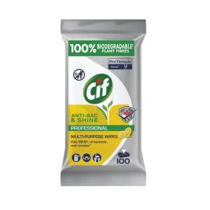 Cif Pro-Formula Antibac and Shine Biodegradable Surface Wipes (Pack of 4 x 100 Wipes) - GL956