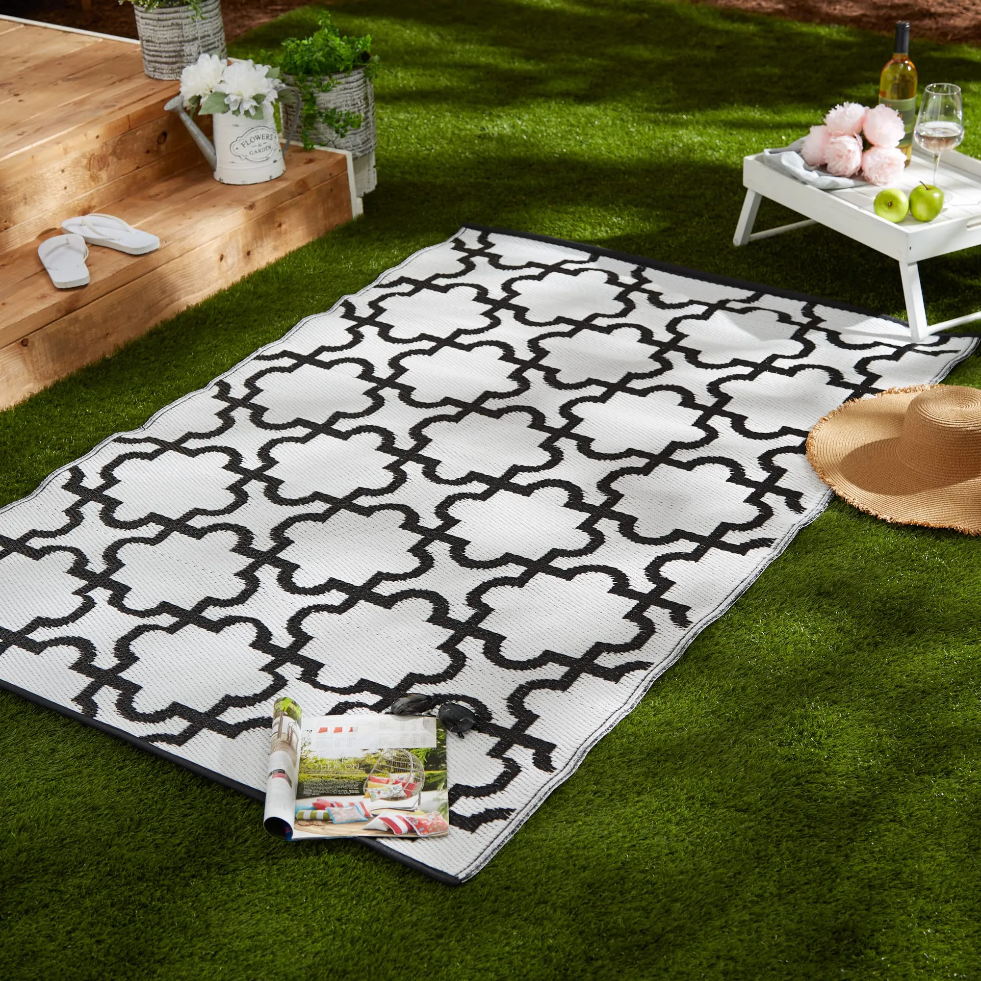 Dii Reversible Outdoor Lattice Woven Rug 4x6 Ft Black