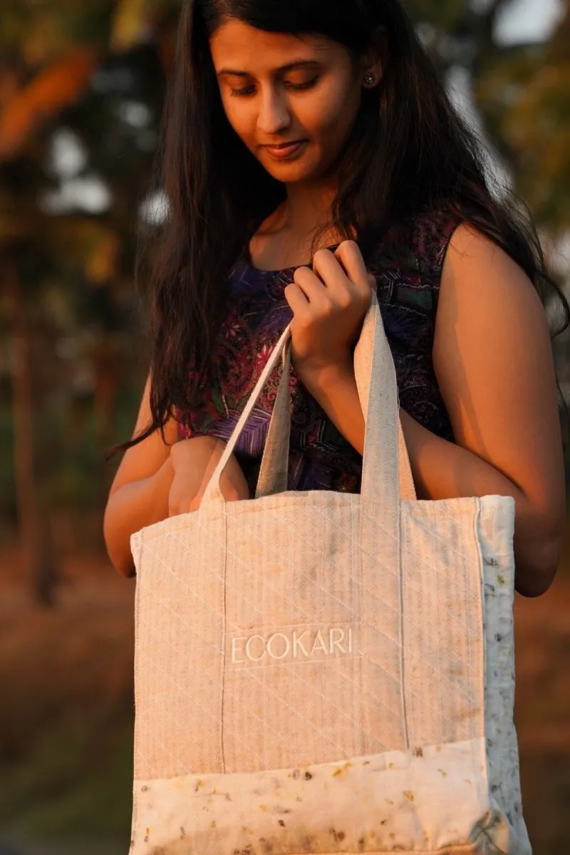 Eco-Tote Printed Bag | Beige & White