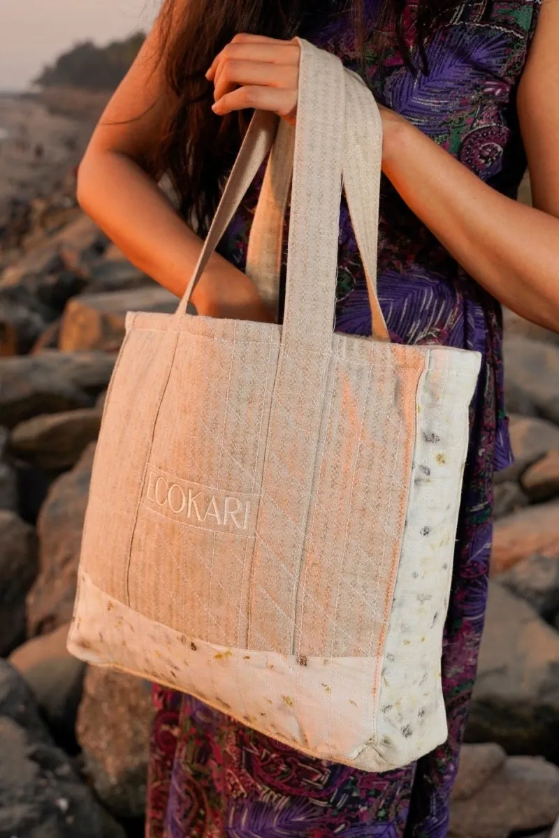 Eco-Tote Printed Bag | Beige & White