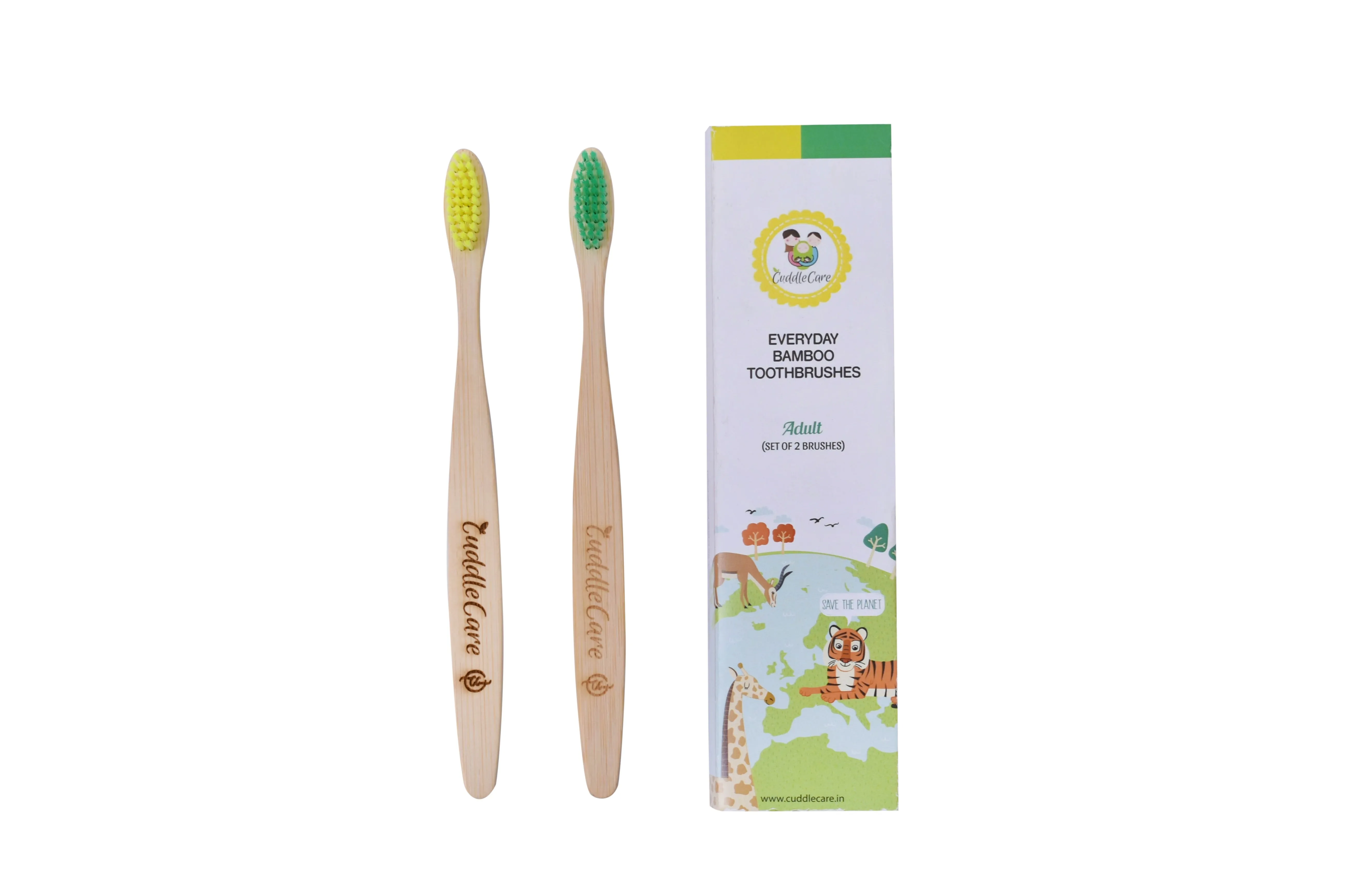 Everyday Bamboo Toothbrush For Adults  (Set of 2 ) Yellow & Green