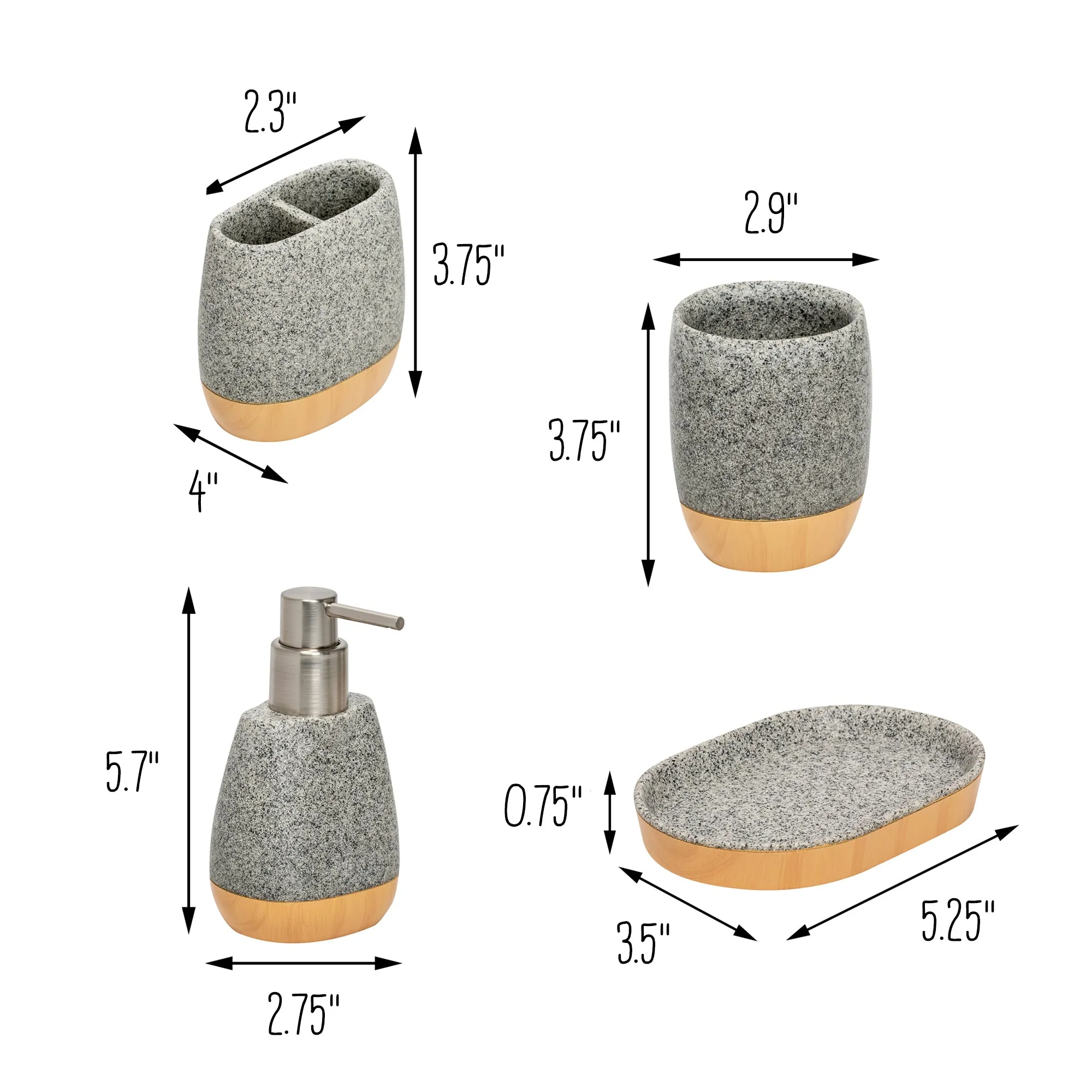 Gray/Natural Bath Accessory Set (4-Piece)