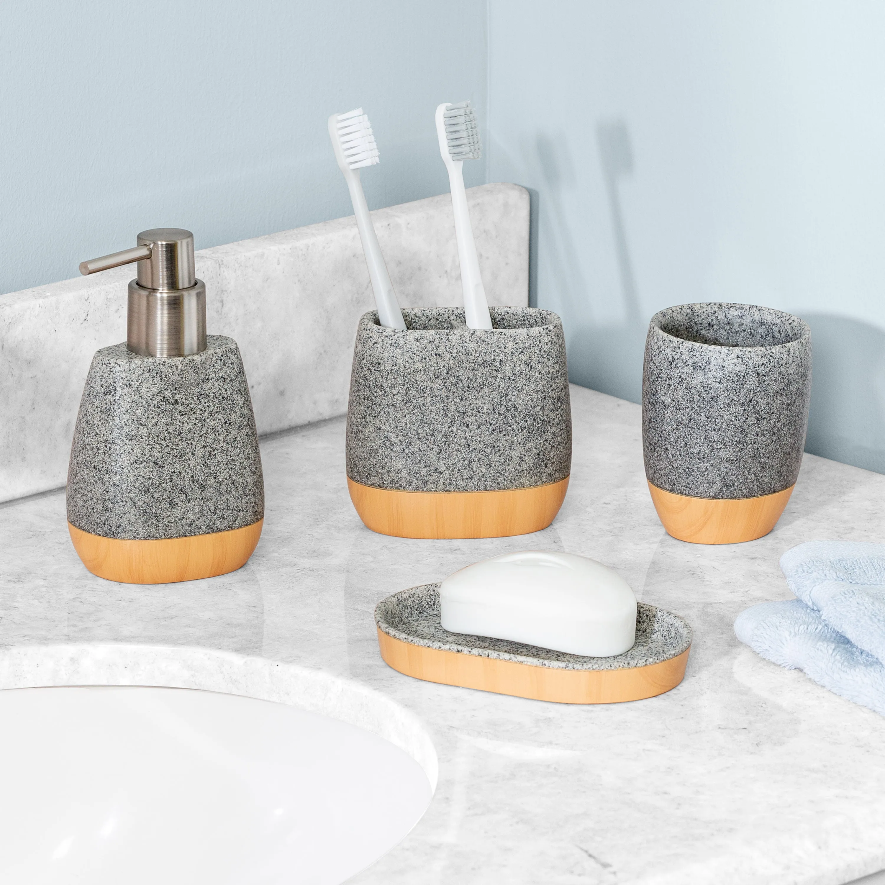 Gray/Natural Bath Accessory Set (4-Piece)