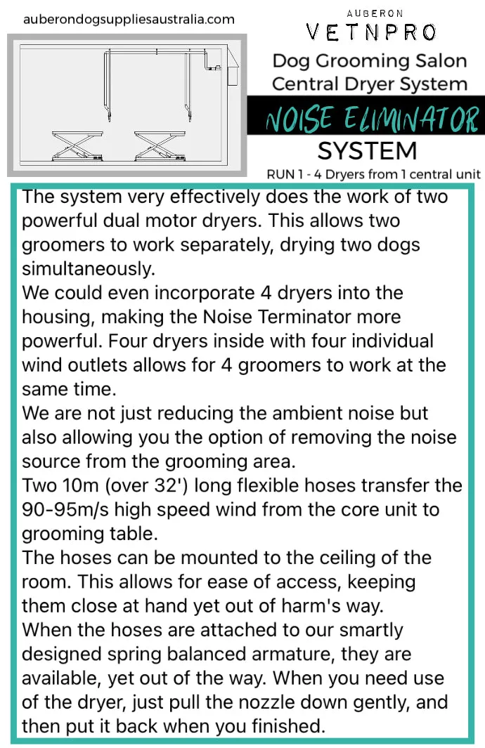 Grooming Salon ‘Noise Elimator’ Central Dryer System Powerful effective efficient quiet Run 1 - 4 Dryers