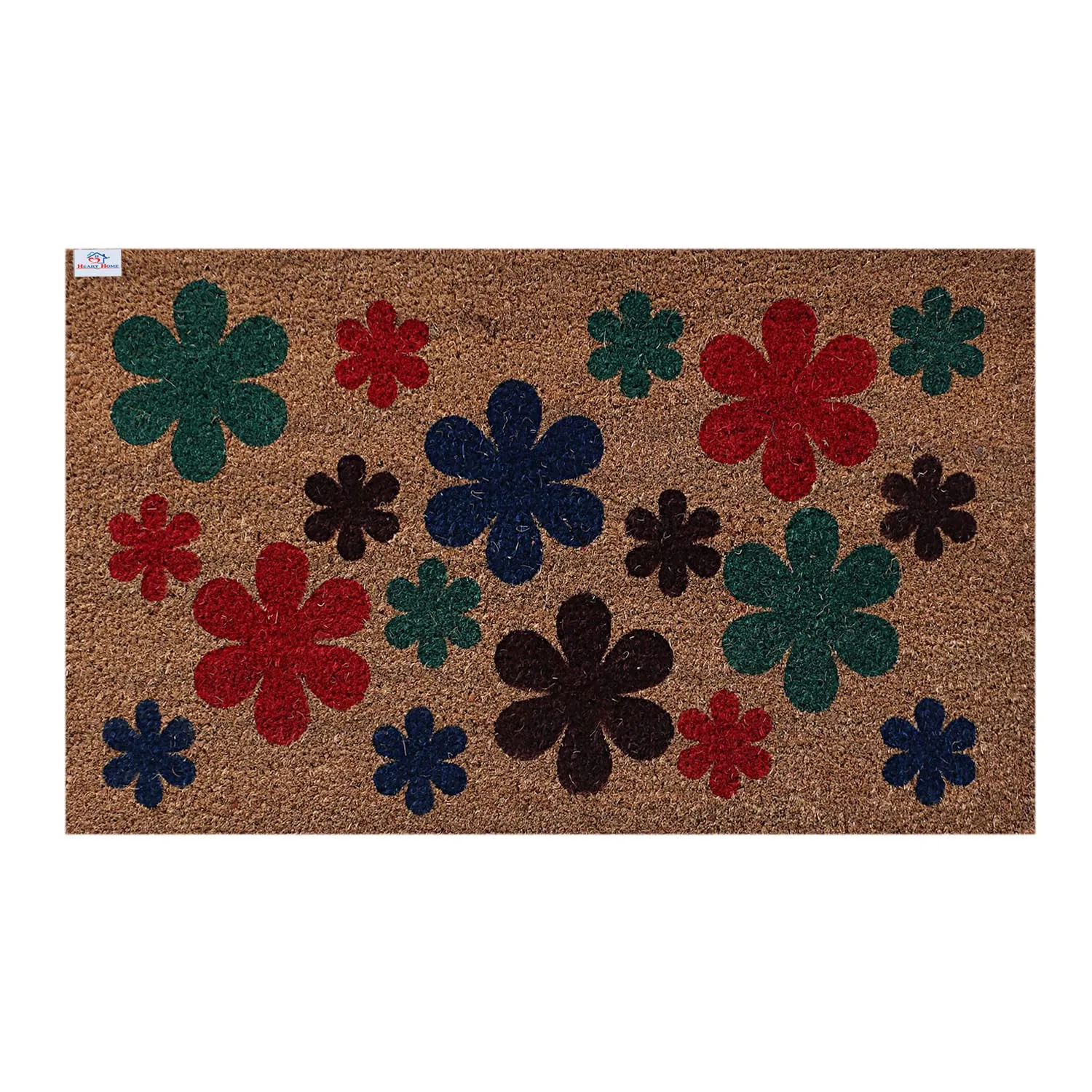 Heart Home Door Mat|Polyethylene Durable & Anti-Slip Natural Flowers Print Floor Mat|Rug for Indoor or Outdoor, 30x20 Inch, Pack of 2 (Brown)