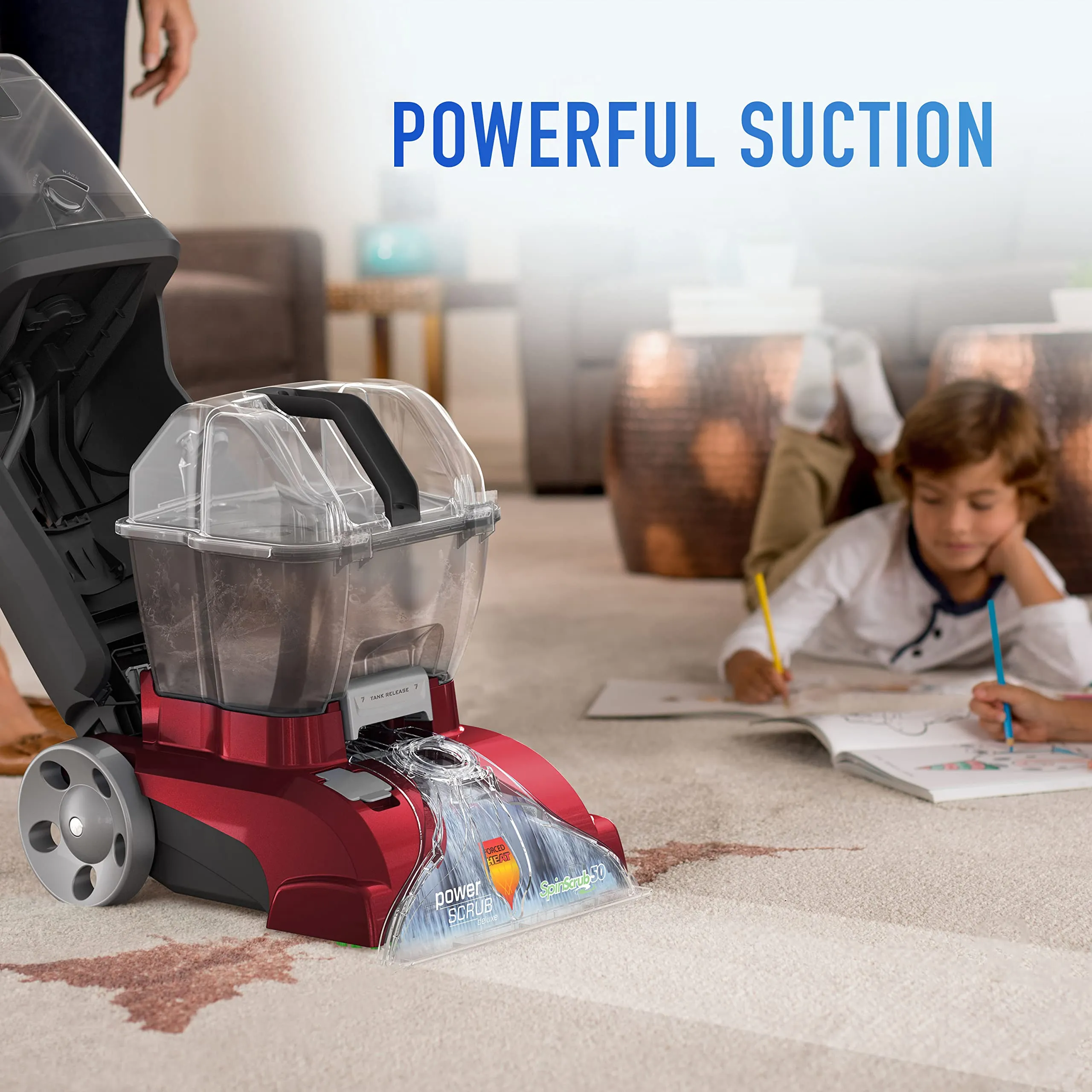 Hoover Power Scrub Deluxe Carpet Cleaner with Storage Mat Upright Red