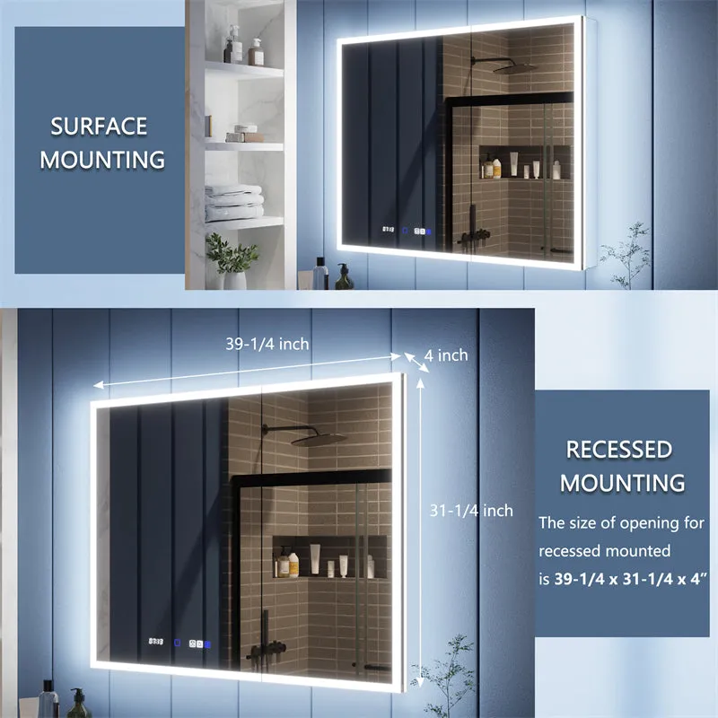 Illusion 40" x 32" LED Lighted Medicine Cabinet with Magnifiers Front and Back Light