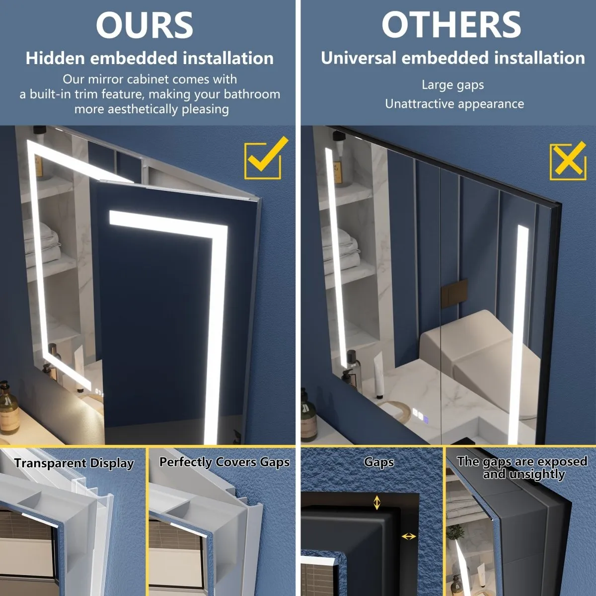 Illusion-B 30" x 36" LED Lighted Inset Mirrored Medicine Cabinet with Magnifiers Front and Back Light