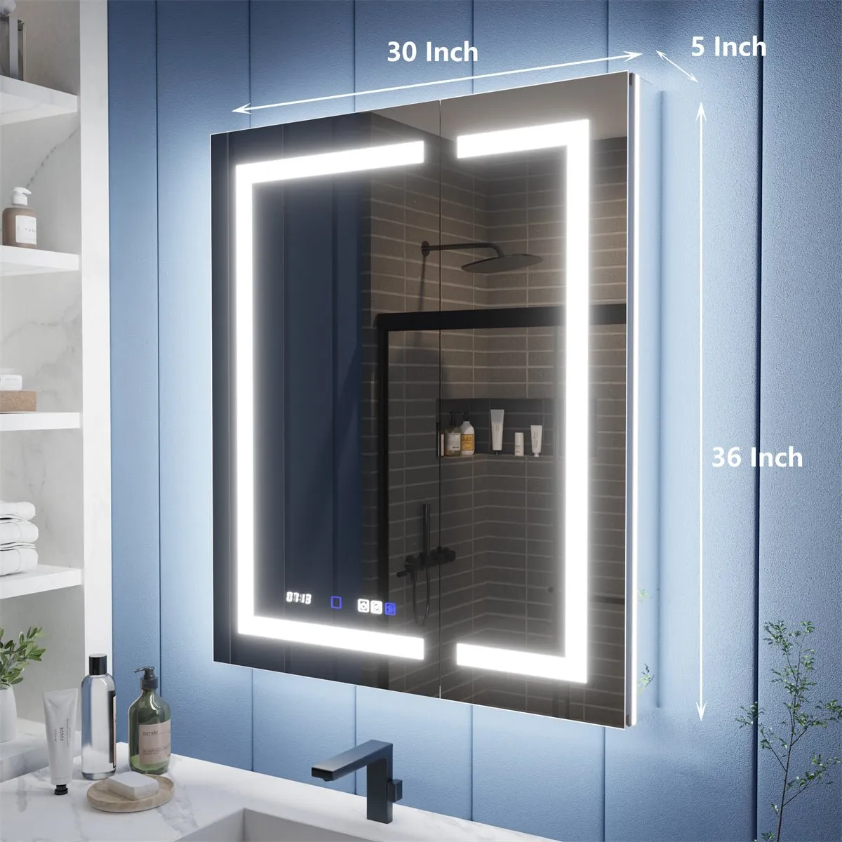 Illusion-B 30" x 36" LED Lighted Inset Mirrored Medicine Cabinet with Magnifiers Front and Back Light