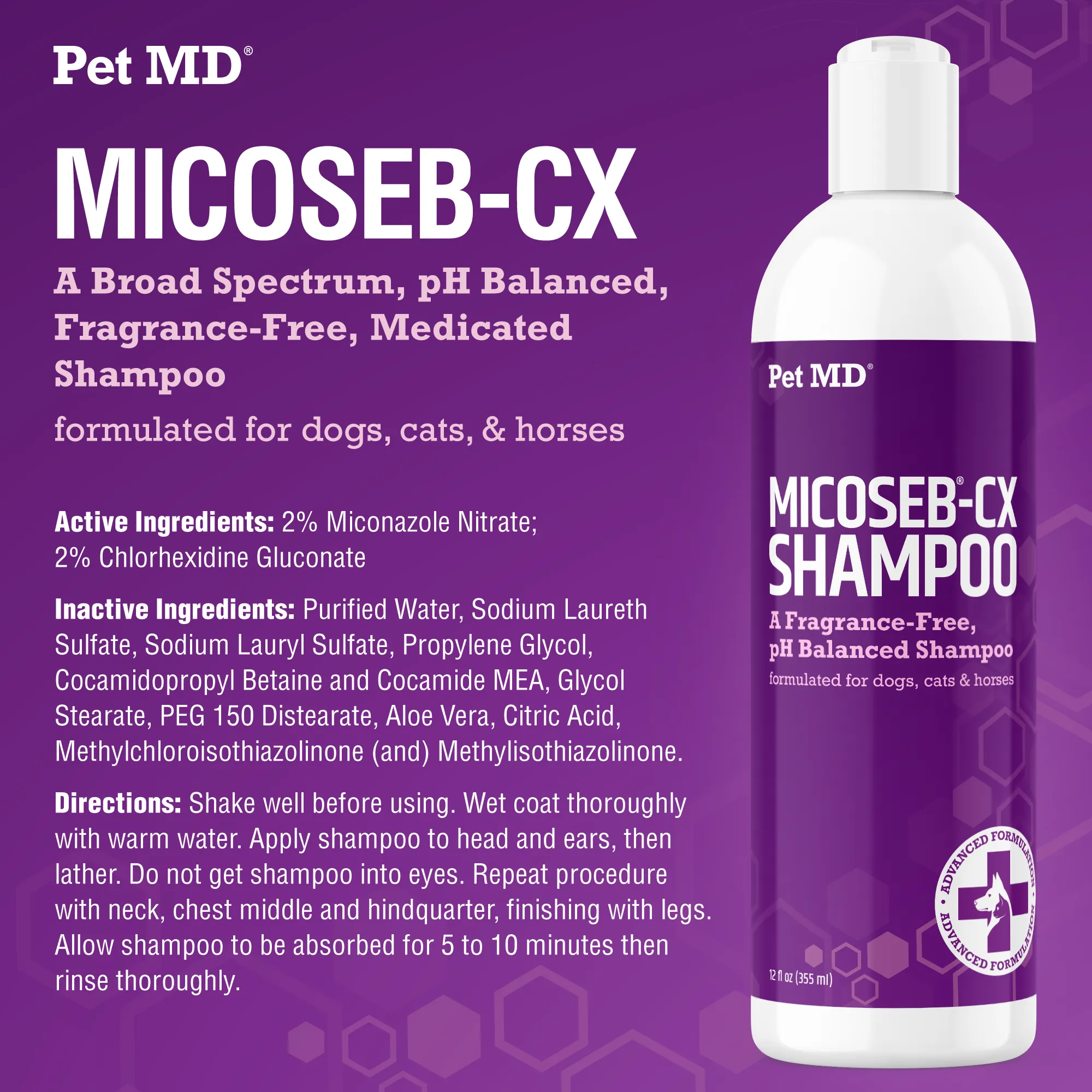 Micoseb-CX Medicated Shampoo for Dogs, Cats & Horses