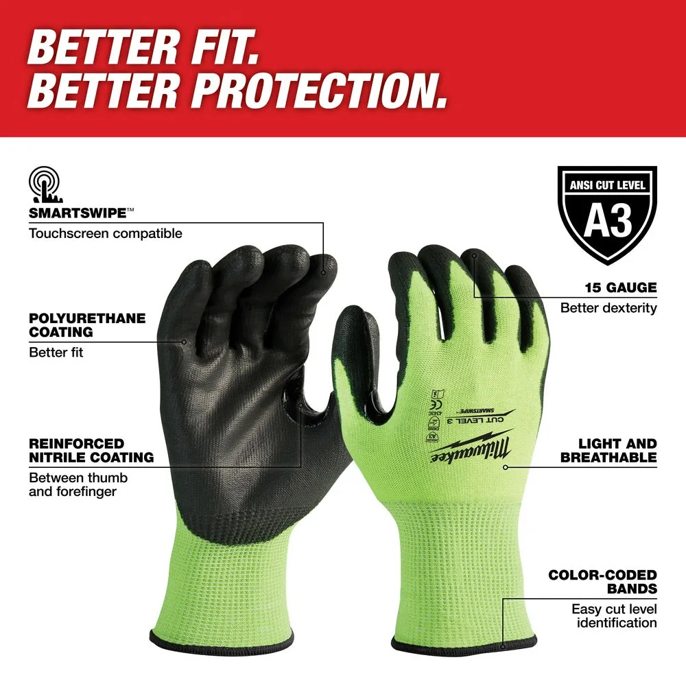 Milwaukee 48-73-8930 High Visibility Cut Level 3 Polyurethane Dipped Safety Gloves - Small