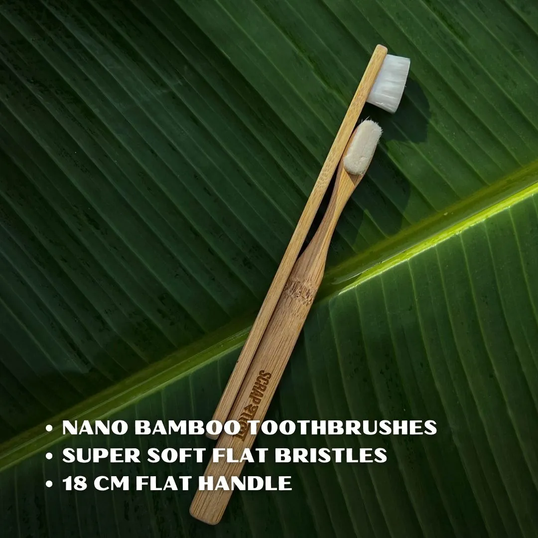 Nano Bambooclean Toothbrush Set | Natural Bamboo Handle | Ultra-Soft Flat Bristles | For Sensitive Gums