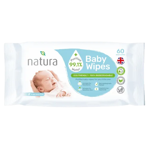 Natura Purified 99% Water Baby Wipes, Pack of 60