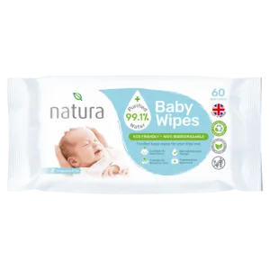 Natura Purified 99% Water Baby Wipes, Pack of 60