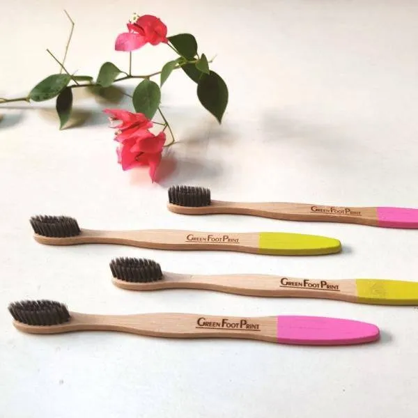 Natural Bamboo Toothbrush with charcoal bristles - Pack of 2