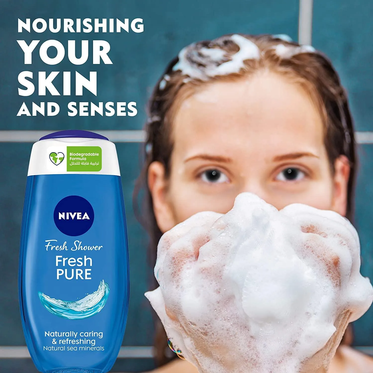 NIVEA Shower Gel Body Wash, Fresh Pure Sea Minerals Aquatic Scent, 250ml