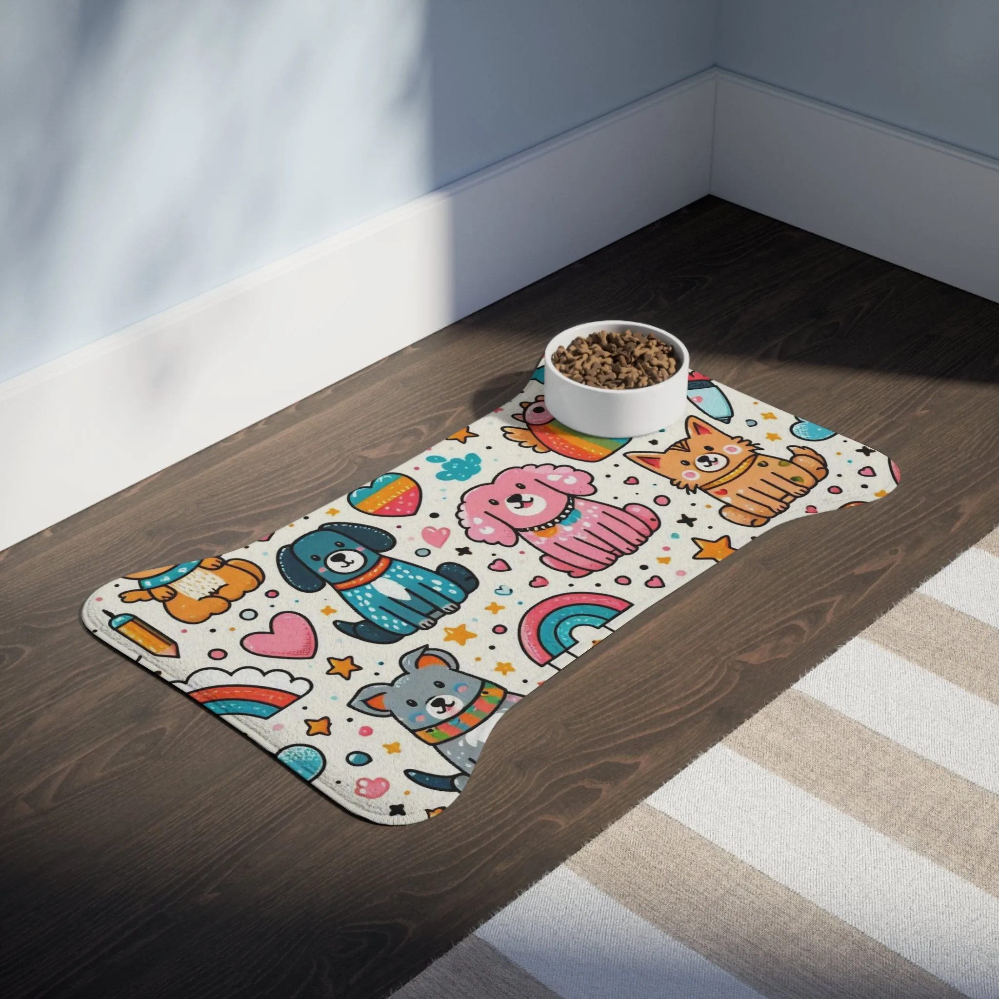 Pet Feeding Mats - Dogs Rainbows Stars and Hearts