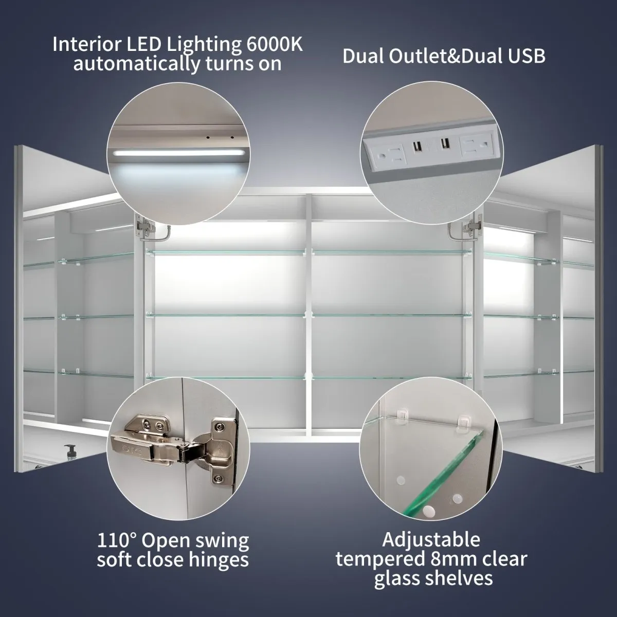 Rim 40" W x 30" H LED Lighted Medicine Cabinet Recessed or Surface with Mirrors