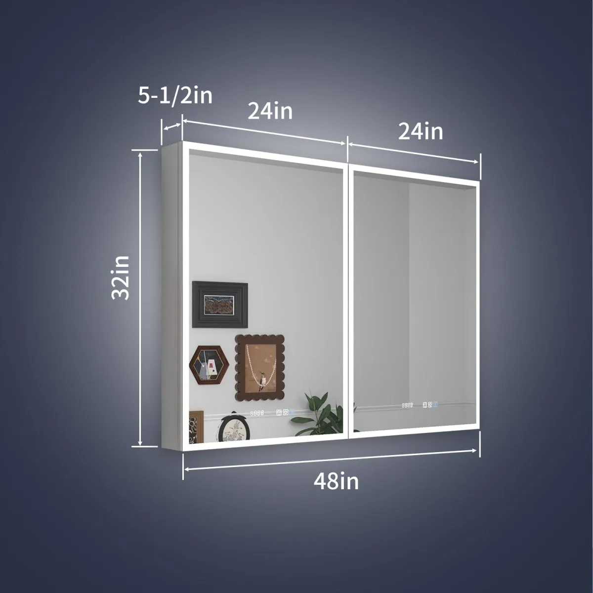 Rim 48" W x 32" H Lighted Medicine Cabinet Recessed or Surface LED Medicine Cabinet with Outlets & USBs