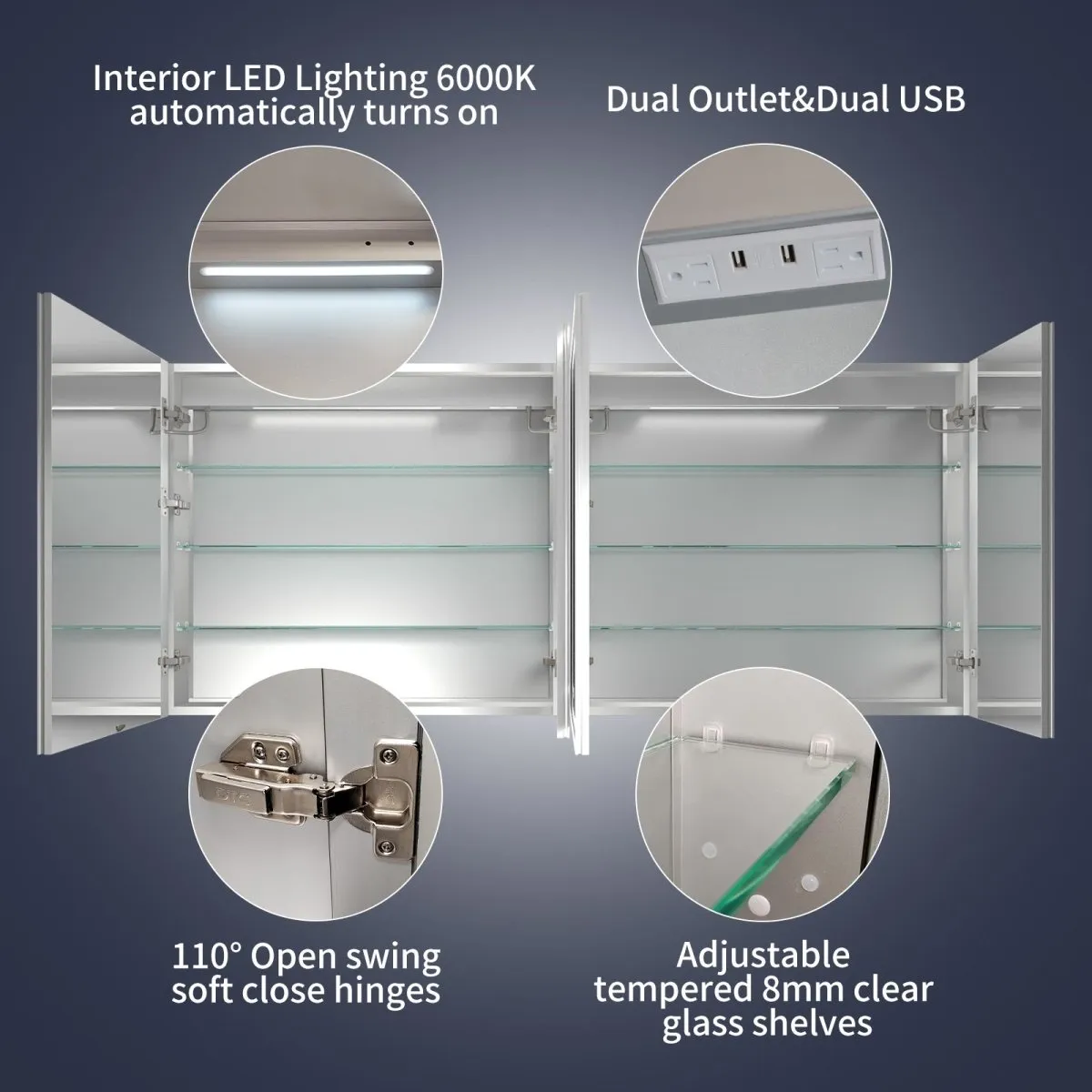 Rim 72" W x 32" H Lighted Medicine Cabinet Recessed or Surface LED Medicine Cabinet with Outlets & USBs