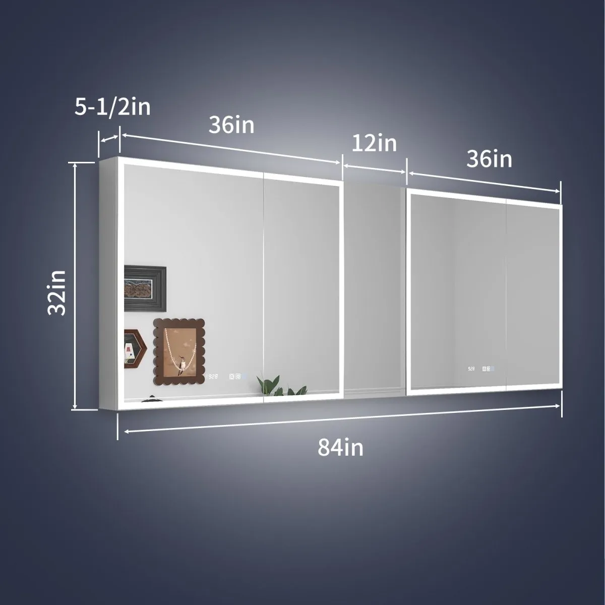 Rim 84" W x 32" H Lighted Medicine Cabinet Recessed or Surface LED Medicine Cabinet with Outlets & USBs