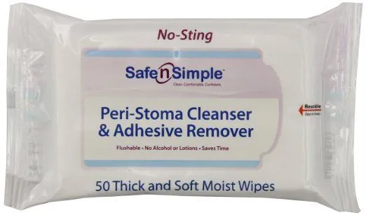 Safe n' Simple Peri-Stoma Adhesive Remover Wipes: 5" x 7", 50 Count