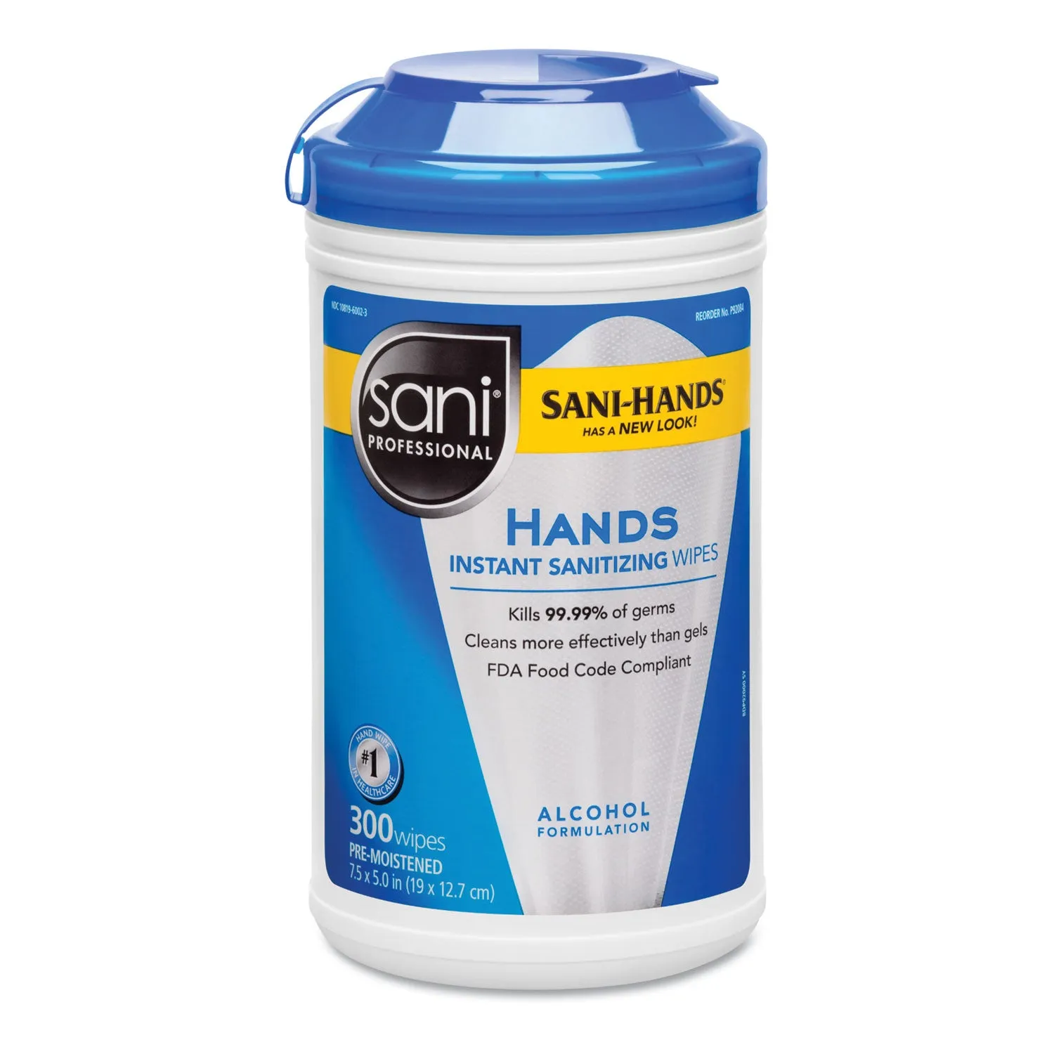 Sani Professional Hands Instant Sanitizing Wipes, 7 1/2 X 5, 300/Canister, 6/Ct - NICP92084CT