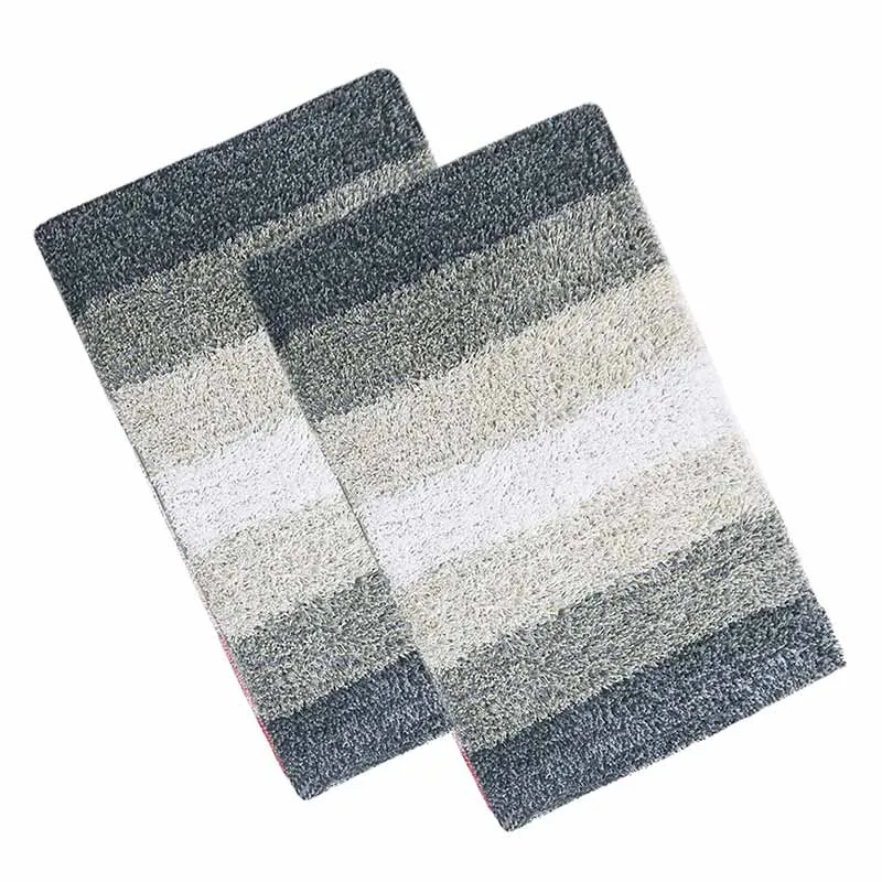 Trendy Grey Cotton Stripes Bath Mats | Set Of 2 | 24 x 16 Inches