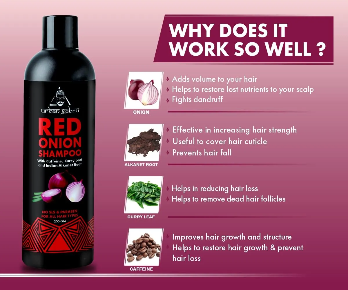 UrbanGabru Natural Onion shampoo for hair strengthening & hairfall control - Paraben & Sulphate free 200gm