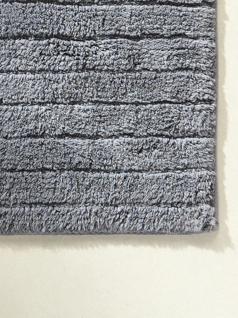 Westside Home Grey Fluffy Stripe Bathmat