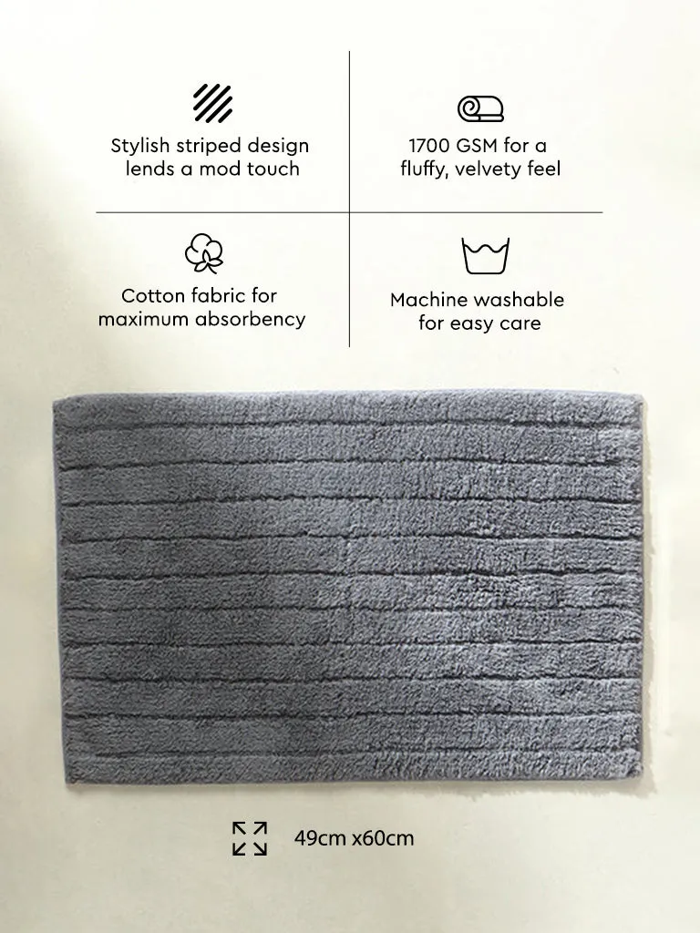 Westside Home Grey Fluffy Stripe Bathmat