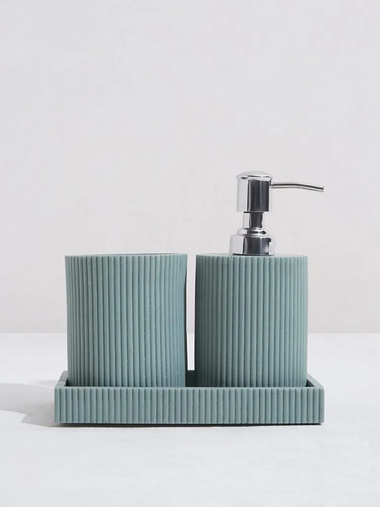 Westside Home Teal Ribbed Bathroom Accessory (Set of 2)