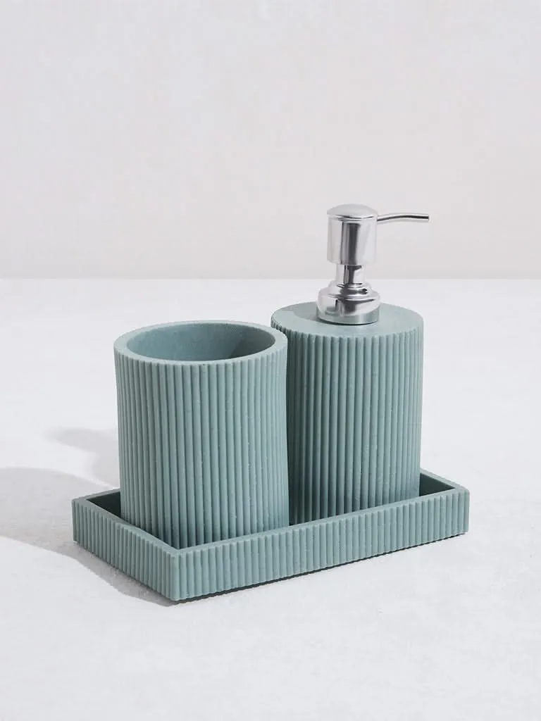 Westside Home Teal Ribbed Bathroom Accessory (Set of 2)