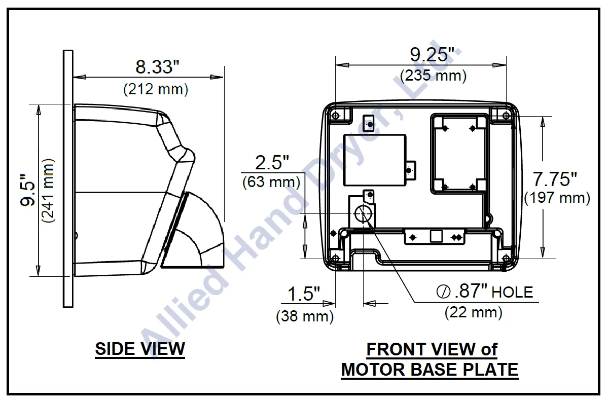 WORLD DRYER® A548-974 Model A Series Hand Dryer - Cast-Iron Cover with White Porcelain (50 Hz ONLY - NOT for use in North America)